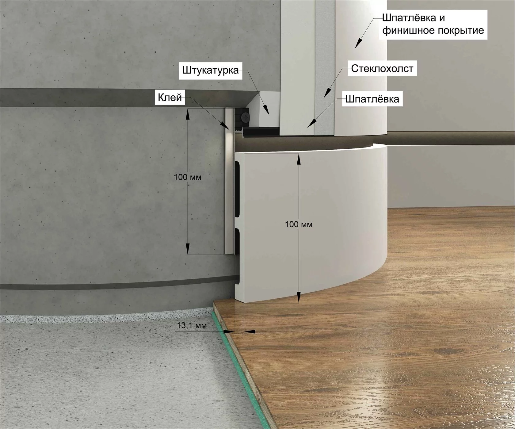 СКРЫТЫЙ ПЛИНТУС LACONISTIQ STRONG УСИЛЕННЫЙ ДЛЯ РАДИАЛЬНЫХ СТЕН